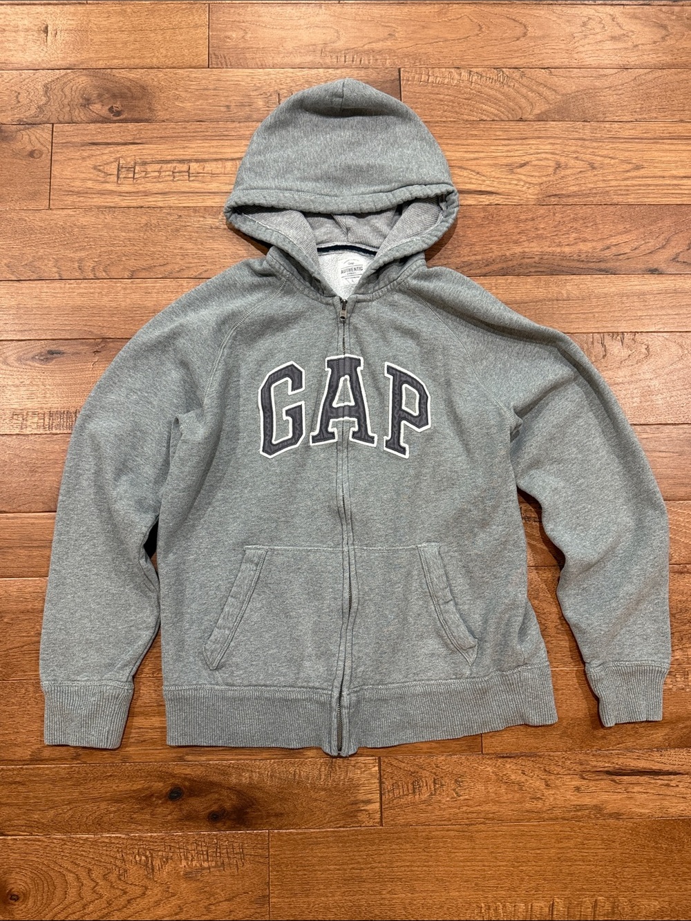 Men’s GAP Sweatshirt Hoodie - Authentic Apparel Gray Hooded Sweatshirt - Size L